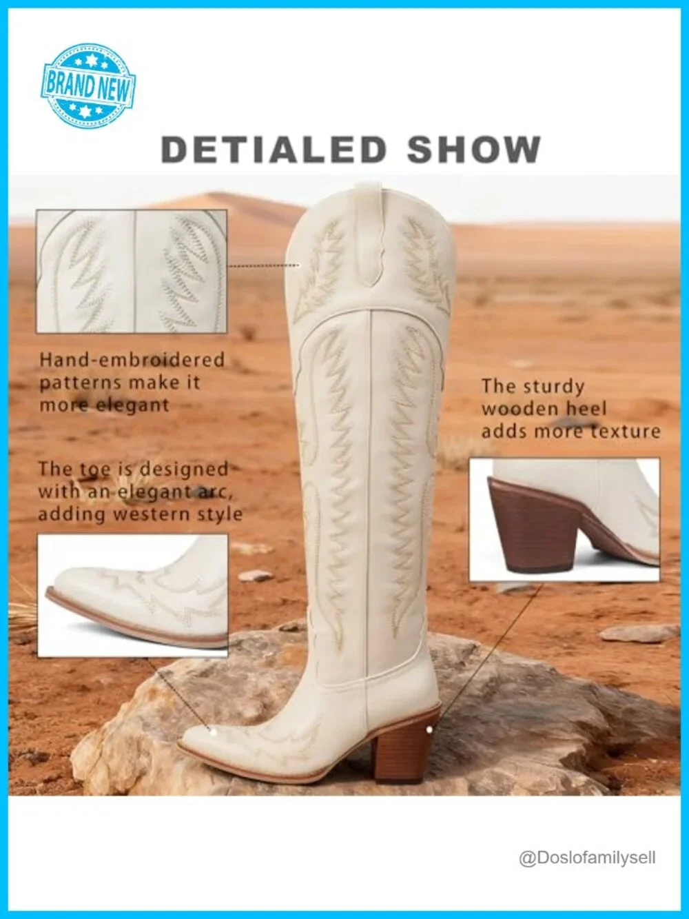 Over The Knee Cowboy Boots Chunky Heel Western Embroidery